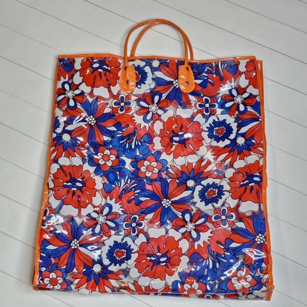 Vintage pvc 1960s floral large tote bag